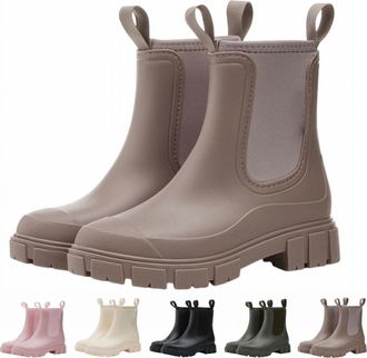 Generic Womens Wellington Boots Ladies Ankle Wide Calf Rains Chelsea Boot Slip-On Waterproof Short Wellies Ladies Rain Boots Outdoors Garden Walking Khaki Siz