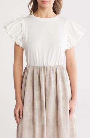 Patrizia Luca Ruched Puff Sleeve Mixed Media T-Shirt in White at Nordstrom Rack, Size X-Large