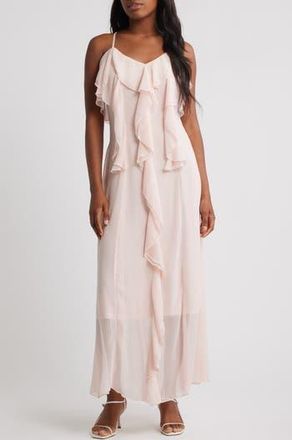 Vero Moda Camille Ruffle Detail Slipdress in Sepia Rose at Nordstrom Rack, Size X-Small