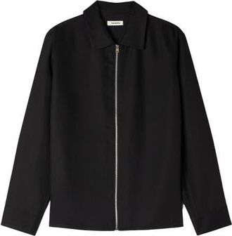 Sandro Loose-fit zip-up shirt in Black at Nordstrom, Size Xx-Large