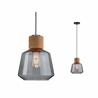 Paulmann L&aacute;mpara Colgante Elia Negro Vidrio Ahumado Corcho 20 Cm