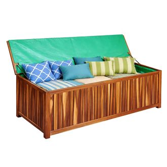 Relaxdays Relaxdays Cassapanca Da Giardino 60x115x50 Cm In Legno Di Acacia, Con Fodera Impermeabile, Cuscini E Attrezzi, Naturale