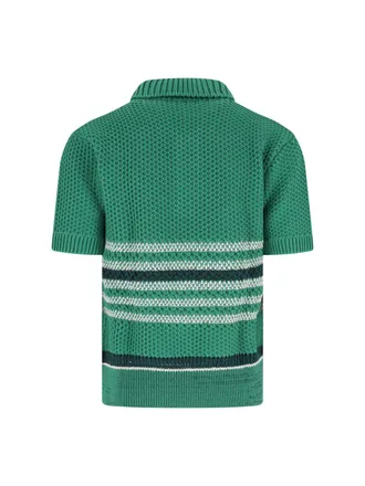 Lacoste Striped Cotton-Blend Polo Sweater - Green