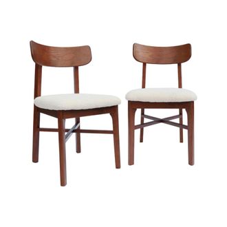 Sweeek Silla vintage de madera de hevea y borreguito, set de 2, nogal