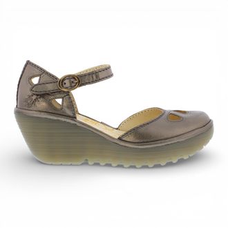 FLY London Fly London Womens Yuna Bronze Brown Leather Wedge Sandals