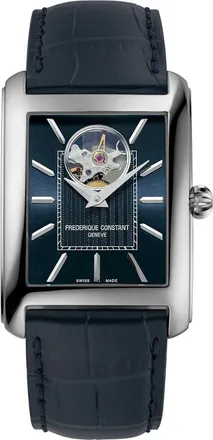 Frederique Constant Classics Carr&eacute;e Open Heart Blue Leather Strap Watch, 34.4mm x 33.3mm at Nordstrom