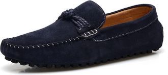 Generic Mens Loafers Suede Vamp Round Toe Breathable Stitching Details Rope Tie Lightweight Comfortable Flexible Slip Resistant Anti-Slip Wedding Classic(Navy