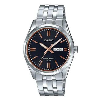 Casio Mens CASIO 50m waterproof quartz 44.3*38*9.7mm Stainless Steel Strap Black Mens MTP-1335D-1A2
