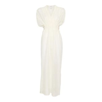 120% Lino 120% Lino, Maxi Dresses, female, White, Size: M V-neck Dress