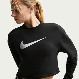 Nike Womens Nike Pro Dri-FIT Crew-Neck French Terry Top in Purple | IB8979-503