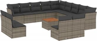 vidaXL Set De Sof&aacute;s De Jard&iacute;n 14 Pzas Con Cojines Rat&aacute;n Sint&eacute;tico Gris Vidaxl