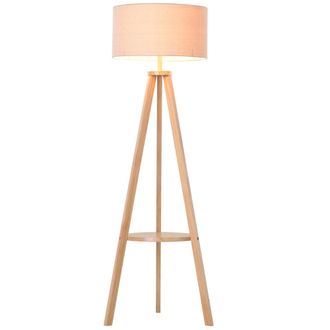 HOMCOM Floor Lamp - 154H Cm-Beige/Natural Wood Colour | TJ Hughes Natural