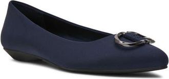 Anne Klein Oswego Pointed Toe Flat in Navy Stretch at Nordstrom, Size 8.5