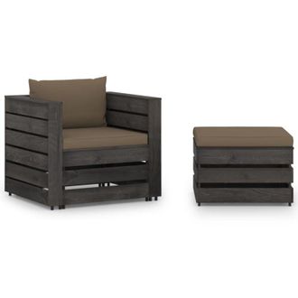 vidaXL Muebles De Jard&iacute;n 2 Piezas Con Cojines Madera Impregnada Gris Vidaxl