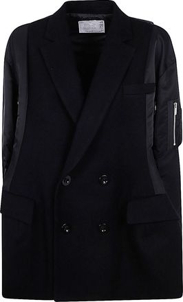 sacai Wool Melton X Nylon Twill Quilted Coat