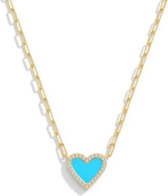 Mint & Lily Dainty Heart Paperclip Necklace in Turquoise at Nordstrom