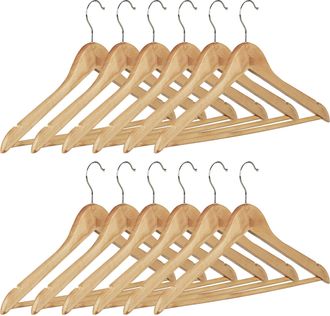 Relaxdays Pack De Perchas, Perchas De Madera Para El Armario, Gancho Giratorio, Hxl: 22,5x44,5 Cm, Natural, Pack De 12 - Relaxdays