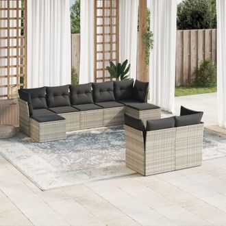 vidaXL Set Muebles Jard&iacute;n 9 Pzas Y Cojines Rat&aacute;n Sint&eacute;tico Gris Claro Vidaxl