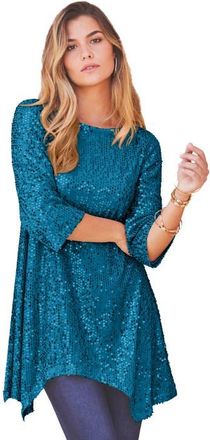 Roaman's Handkerchief Hem Sequin Tunic in Peacock Teal at Nordstrom, Size 12