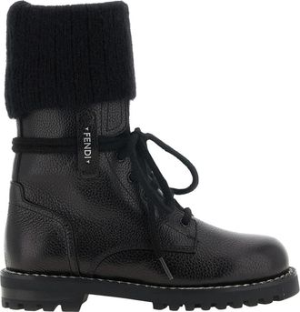 Fendi Commando Enkellaarzen - Dames - Veterlaarzen - Zwart - 37 1/2 EU - Wol - Schoenen