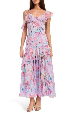En Saison Alyssa Ruffle Asymmetric Maxi Dress in Periwinkle Fuchsia at Nordstrom, Size X-Large
