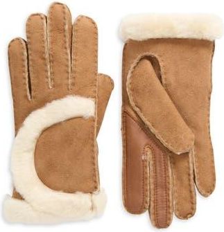 UGG Genuine Shearling Exposed Curve Seam Gloves in Chestnut at Nordstrom Rack, Size Medium