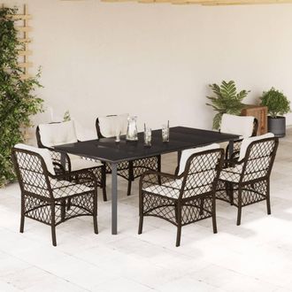 vidaXL Set Comedor De Jard&iacute;n 7 Pzas Con Cojines Rat&aacute;n Sint&eacute;tico Marr&oacute;n Vidaxl