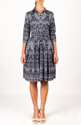 Samantha Sung Pleated Stretch Audrey Shirtdress in Charcoal Blue at Nordstrom, Size 16