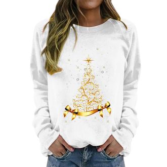 Generic Ugly Christmas Sweatshirts Womens Christmas Sweater Xmas Tree Casual Oversized Pullover Sweater Crewneck Holiday Vacation Family Graphic Tee Tops Whit