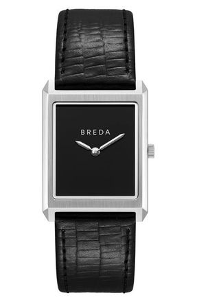 Breda Virgil Leather Strap Tank Watch, 26mm x 35mm in Silver at Nordstrom