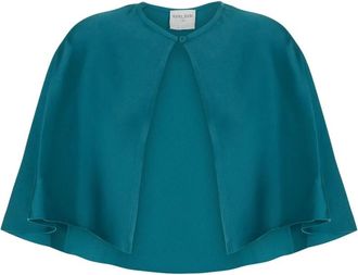 Forte_Forte Cape met Elegante Zijde Details - Dames - Ponchos - Blauw - M - Jassen