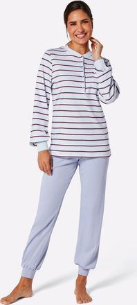 Ringella Schlafanzug RINGELLA, Damen, Gr. 40/42, blau (hellblau, geringelt), 100% Baumwolle, Homewear-Sets Schlafanzug
