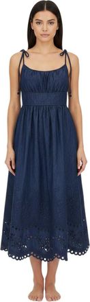 Zimmermann Blue Embroidered Scoop Neck Midi Dress