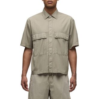 Hudson Utility Oversize Short Sleeve Cotton & Nylon Snap-Up Shirt in Laurel at Nordstrom, Size Xx-Large