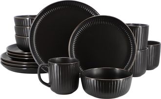 Elama Leo 16 Piece Stoneware Dinnerware Set in Black at Nordstrom