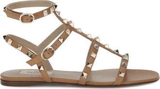 Valentino Garavani Beige Calf Leather Bos Taurus Flat Womens Sandals