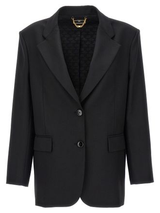 【すぐ届く】ELISABETTA FRANCHI ロゴ入り ボンバージャケット Elisabetta Franchi モノグラム ボンバージャケット | ブラック