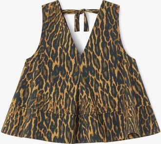 Ganni Green Leopard Cotton A-line Top - Size 34 Organic