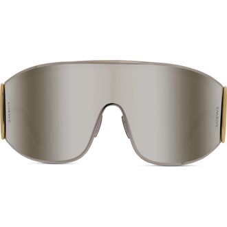 Loewe Signature 138mm Mask Sunglasses in Shiny Palladium /Smoke Mirror at Nordstrom