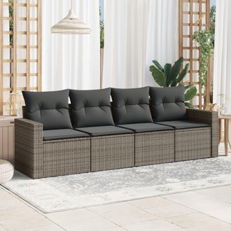 vidaXL Set De Sof&aacute;s De Jard&iacute;n 4 Pzas Y Cojines Rat&aacute;n Sint&eacute;tico Gris Vidaxl