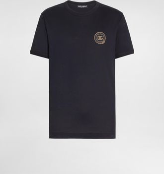 Dolce & Gabbana Cotton T-shirt With Patch - Man T-shirts And Polos Blue 44