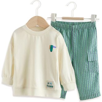 Next Pet Graphic Sweater & Stripe Pants Set in Green at Nordstrom, Size 9-12M