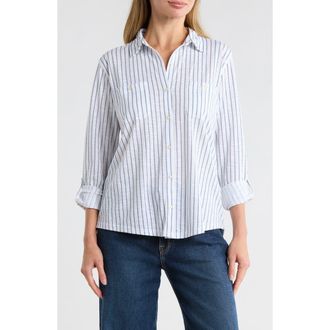 Lucky Brand Knit Button Up Shirt in Blue Stripe at Nordstrom Rack, Size X-Small
