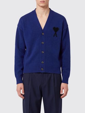 Ami Cardigan in pura lana con scollo a V e logo a contrasto