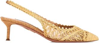 Aquazzura 50 mm Khalo geweven slingback pumps - Beige