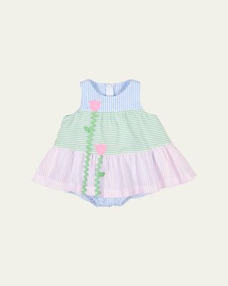 Florence Eiseman Girls Tulip Seersucker Romper, Size 3M-24M