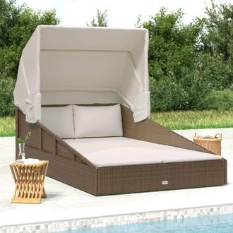 vidaXL Vidaxl - Tumbona Con Toldo Plegable Rat&aacute;n Sint&eacute;tico Marr&oacute;n 200x114x128cm