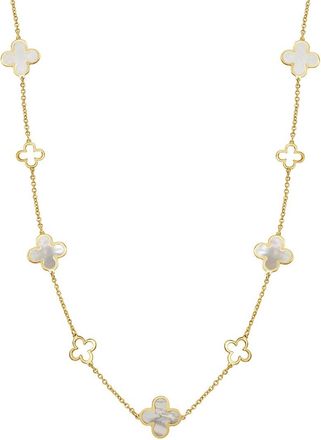Italian Gold, Inc 14K Mother Of Pearl Station Layered Clover Necklace