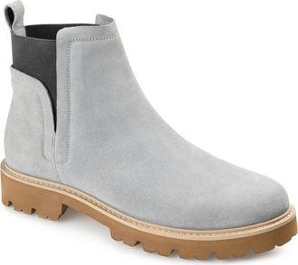 Journee Collection Womens Genuine Leather Bristol Round Toe Block Heel Chelsea Booties