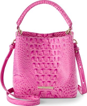 Brahmin Mini Amelia Croc Embossed Leather Top Handle Bucket Bag in Candy Pink at Nordstrom